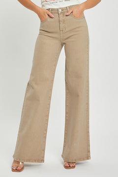 Risen Khaki High Rise Wide Leg Pant - Cowhide and Conchos