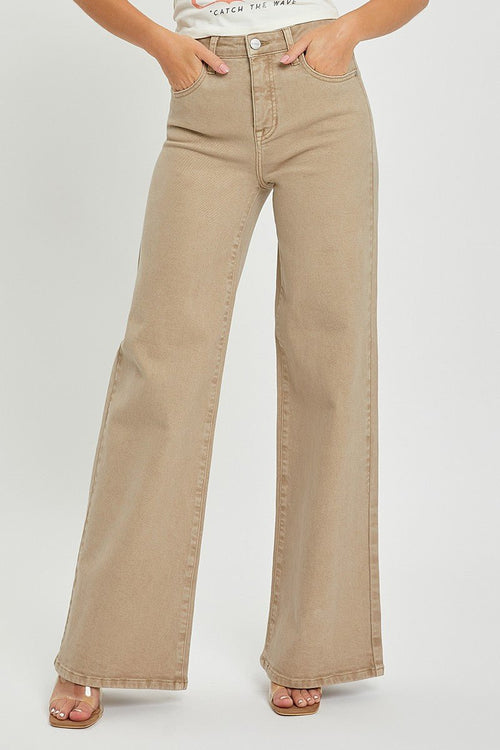 Risen Khaki High Rise Wide Leg Pant - Cowhide and Conchos