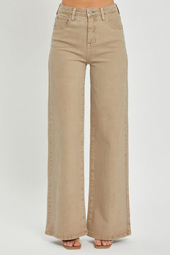 Risen Khaki High Rise Wide Leg Pant - Cowhide and Conchos