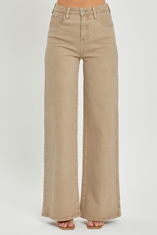 Risen Khaki High Rise Wide Leg Pant - Cowhide and Conchos