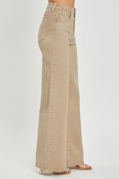 Risen Khaki High Rise Wide Leg Pant - Cowhide and Conchos