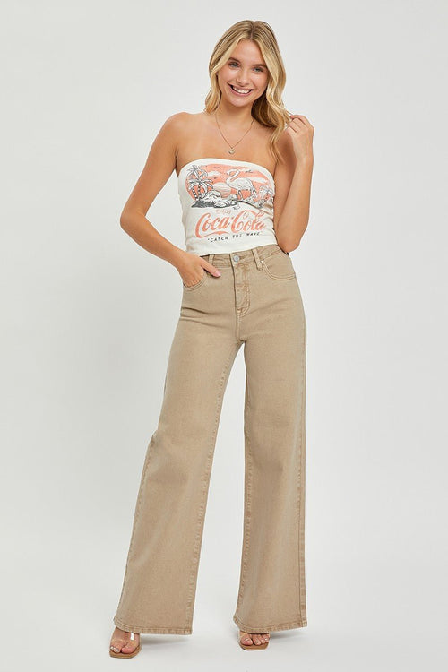 Risen Khaki High Rise Wide Leg Pant - Cowhide and Conchos