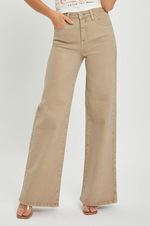 Risen Khaki High Rise Wide Leg Pant - Cowhide and Conchos