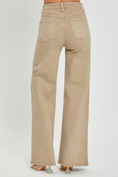 Risen Khaki High Rise Wide Leg Pant - Cowhide and Conchos