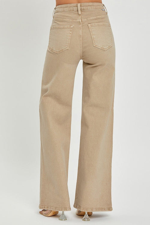 Risen Khaki High Rise Wide Leg Pant - Cowhide and Conchos