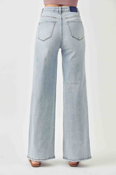 Risen Light Wash High Rise Wide Leg Jeans - Cowhide and Conchos
