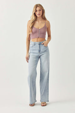 Risen Light Wash High Rise Wide Leg Jeans - Cowhide and Conchos