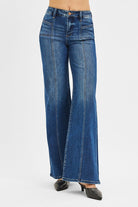 Risen Mid Rise Front Seam Wide Leg Jeans - Cowhide and Conchos