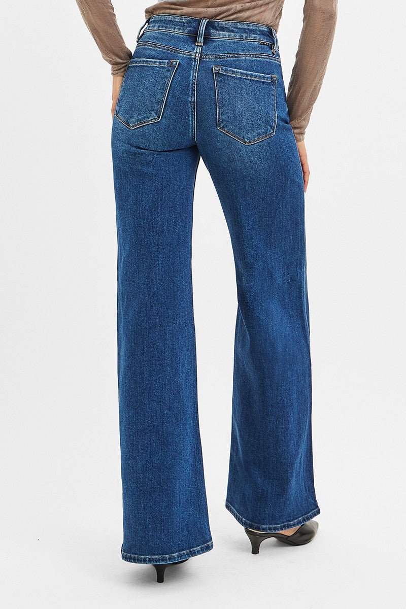 Risen Mid Rise Front Seam Wide Leg Jeans - Cowhide and Conchos