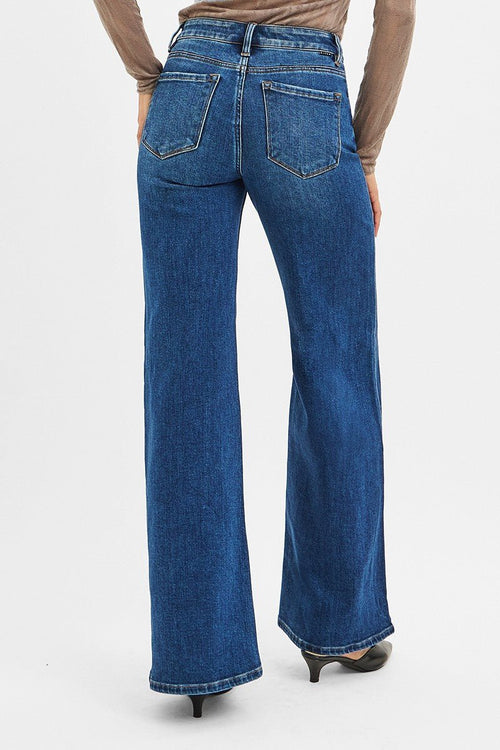 Risen Mid Rise Front Seam Wide Leg Jeans - Cowhide and Conchos