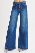 Risen Mid Rise Wide Front Patch Pocket Jeans - Cowhide and Conchos