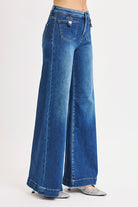 Risen Mid Rise Wide Front Patch Pocket Jeans - Cowhide and Conchos