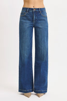 Risen Mid Rise Wide Iron Press Line Detail Jeans - Cowhide and Conchos