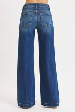 Risen Mid Rise Wide Iron Press Line Detail Jeans - Cowhide and Conchos