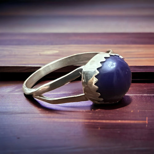 Robert Martinez Lapis & Sterling Silver Ring Sz. 7.5 - Cowhide and Conchos