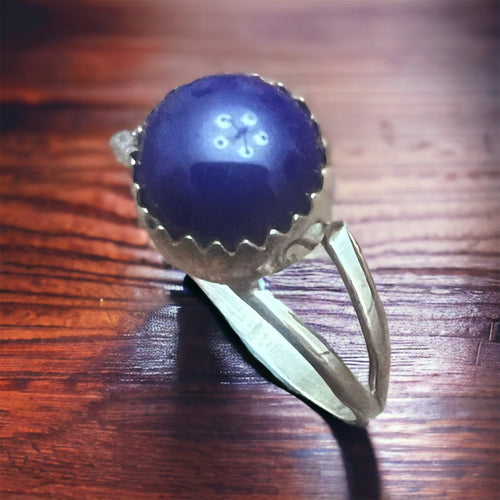 Robert Martinez Lapis & Sterling Silver Ring Sz. 7.5 - Cowhide and Conchos