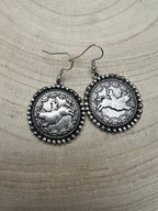 Rodeo Cowboy Pendant Earrings - Cowhide and Conchos