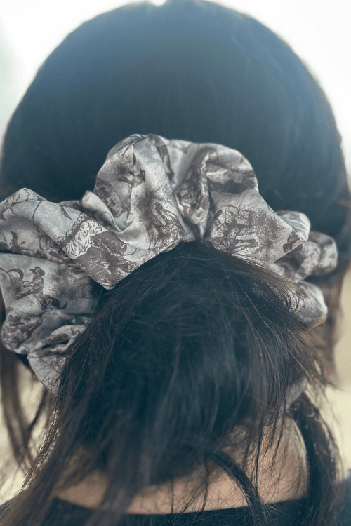 Rodeo Road Scrunchie - Cowhide and Conchos