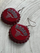 Rodeo Steer Head Beer Cap Fashion Earrings - Cowhide and Conchos