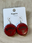 Rodeo Steer Head Beer Cap Fashion Earrings - Cowhide and Conchos