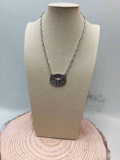 Rodeo Steer head Necklace - 18 inch + 3 - Cowhide and Conchos
