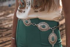 Rodeo - Western Concho Belt - Cowhide and Conchos
