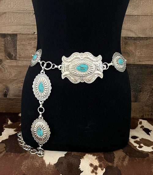 Rodeo - Western Concho Belt - Cowhide and Conchos