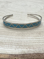 Roger Morgan Inlay Turquoise & Sterling Silver Bracelet - Cowhide and Conchos