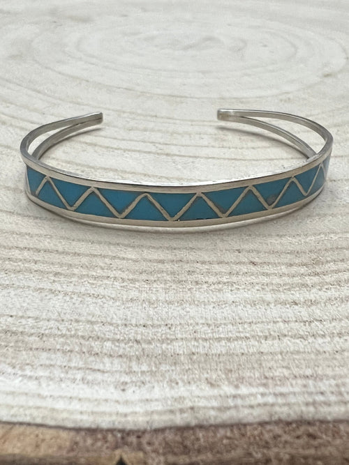 Roger Morgan Inlay Turquoise & Sterling Silver Bracelet - Cowhide and Conchos