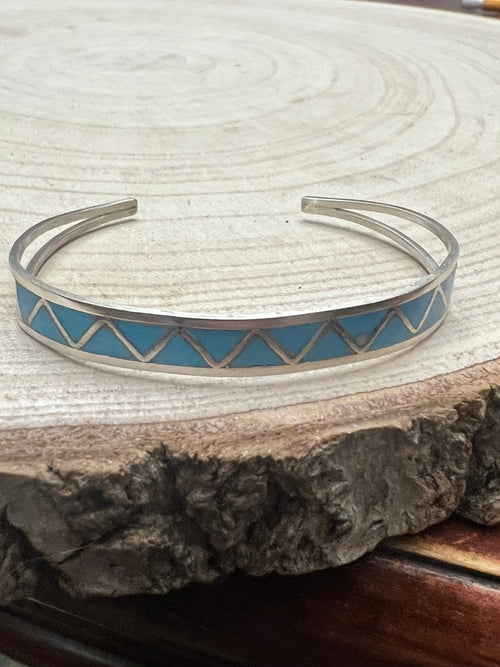 Roger Morgan Inlay Turquoise & Sterling Silver Bracelet - Cowhide and Conchos