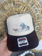 Roping Cowboy Trucker Hat  - Cowhide and Conchos