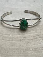 Rosemary Saunders Navajo Sterling Silver Bracelet with Sonoran Mountain Turquoise — Tapered 1/2" (Fits 6" Wrist, Heirloom) - Cowhide and Conchos