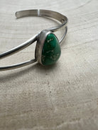 Rosemary Saunders Navajo Sterling Silver Bracelet with Sonoran Mountain Turquoise — Tapered 1/2" (Fits 6" Wrist, Heirloom) - Cowhide and Conchos