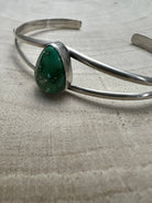Rosemary Saunders Navajo Sterling Silver Bracelet with Sonoran Mountain Turquoise — Tapered 1/2" (Fits 6" Wrist, Heirloom) - Cowhide and Conchos