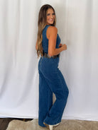 Rosie Scalloped Neckline Denim Jumpsuit - Cowhide and Conchos
