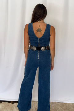 Rosie Scalloped Neckline Denim Jumpsuit - Cowhide and Conchos