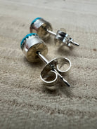 Rowena Laweka Turquoise and Coral Post Earrings - Cowhide and Conchos