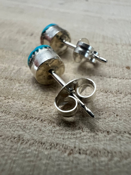 Rowena Laweka Turquoise and Coral Post Earrings - Cowhide and Conchos