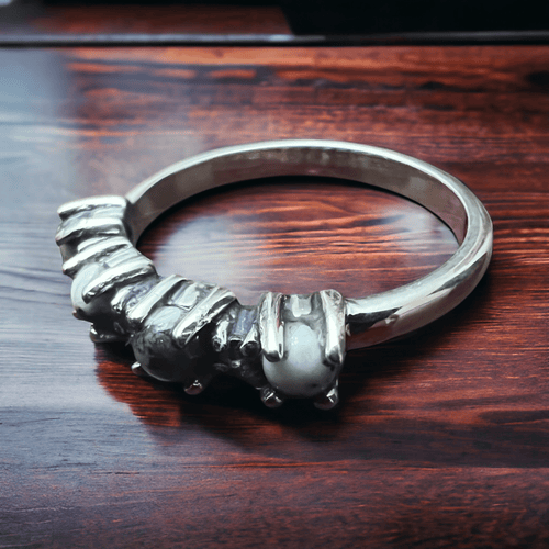 Roxie White Buffalo CZ Stacker R6014 Ring - Cowhide and Conchos