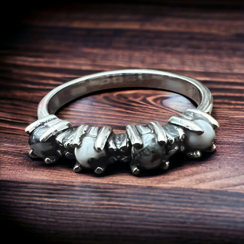 Roxie White Buffalo CZ Stacker R6014 Ring - Cowhide and Conchos