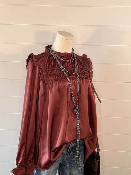 Ruffled Satin Blouse - Medium available - Cowhide and Conchos