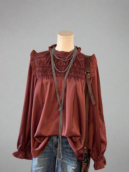 Ruffled Satin Blouse - Medium available - Cowhide and Conchos