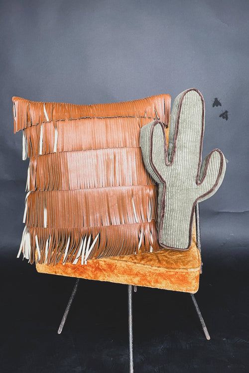 Saddle Fringe Pillow Cover - Cowhide and Conchos