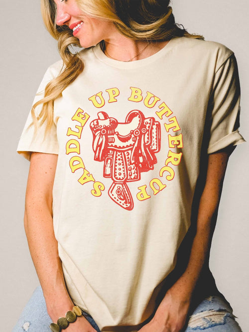 Saddle Up Buttercup T-Shirt - Cowhide and Conchos