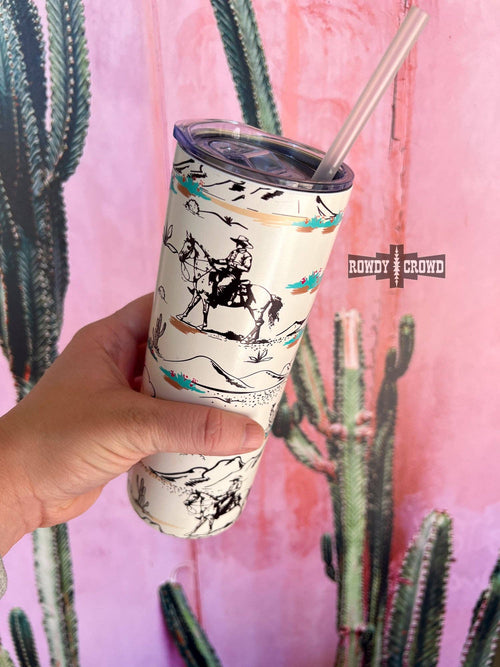 Saguaro Drifter Tumbler - Cowhide and Conchos