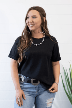 Santa Anna Short Sleeved Textured Top - Cowhide and Conchos