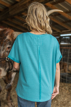 Santa Anna Short Sleeved Textured Top - Cowhide and Conchos
