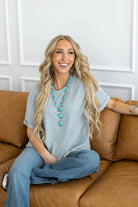 Santa Anna Short Sleeved Textured Top - Cowhide and Conchos