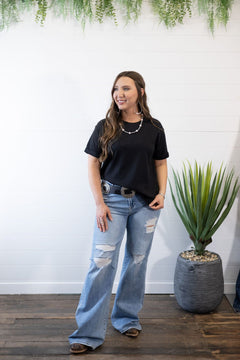 Santa Anna Short Sleeved Textured Top - Cowhide and Conchos