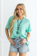 Santa Anna Short Sleeved Textured Top - Cowhide and Conchos